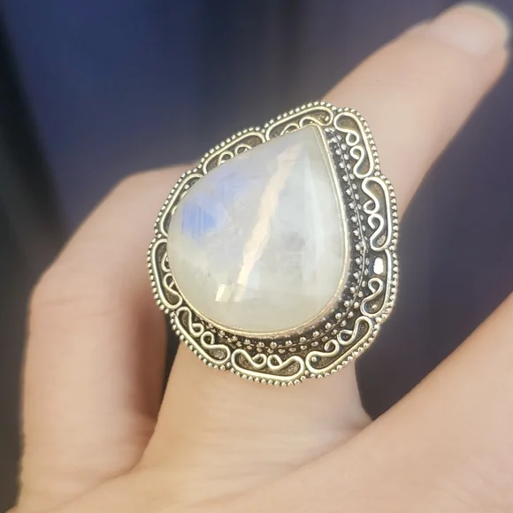 New Rainbow Moonstone 925 Silver Ring. - Picture 3 of 13